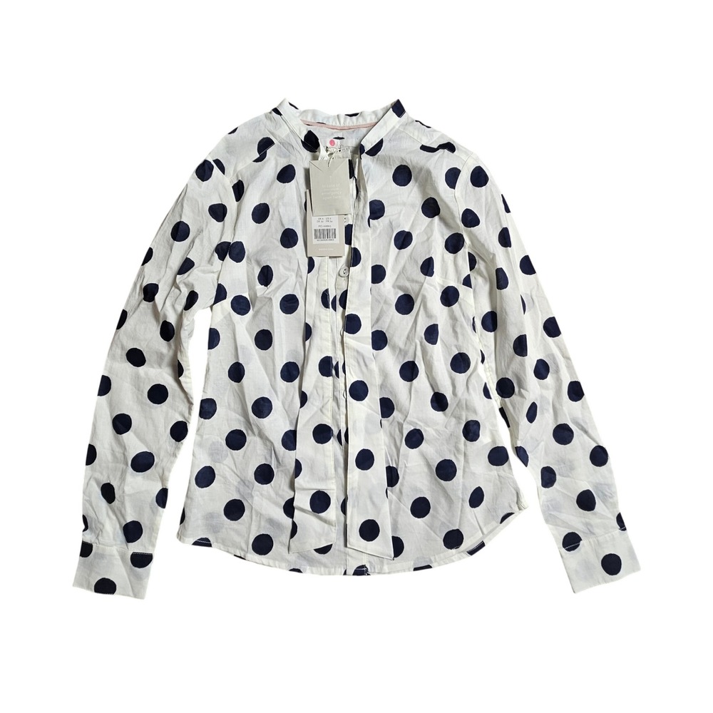 Boden Keira Bow Neck Shirt Polka Dot Womens 2 Cotton Capsule Wardrobe W0479 NWT